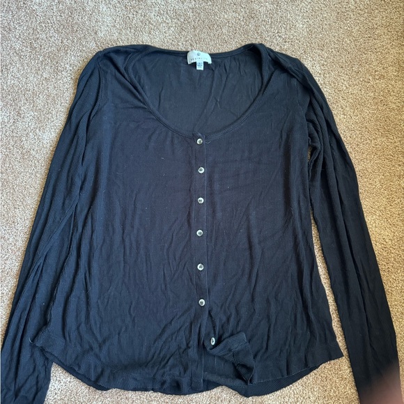 Socialite Ribbed Long Sleeve Button Up - Picture 1 of 4
